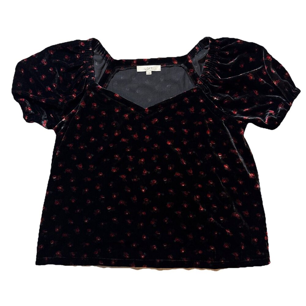Womens XL Velvet Floral Top Puff Sleeves Dark Romantic Cottagecore Whimsigoth